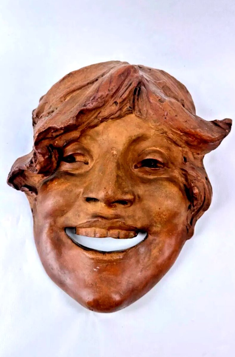 Masque En Terre Cuite d'Après Marc Decam (1908-2022) Visage Souriant