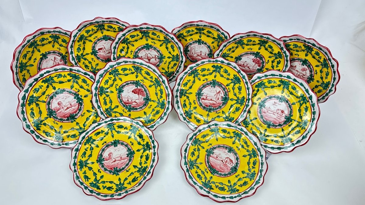 Set Of 12 Small Dessert Plates Alfred Renoleau, Angoulême