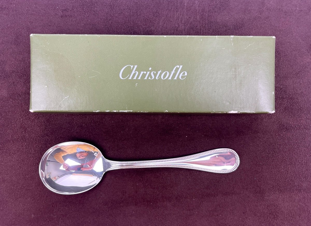 Christofle Consommé Spoon In Solid Silver, Sterling 925, Pearls Model