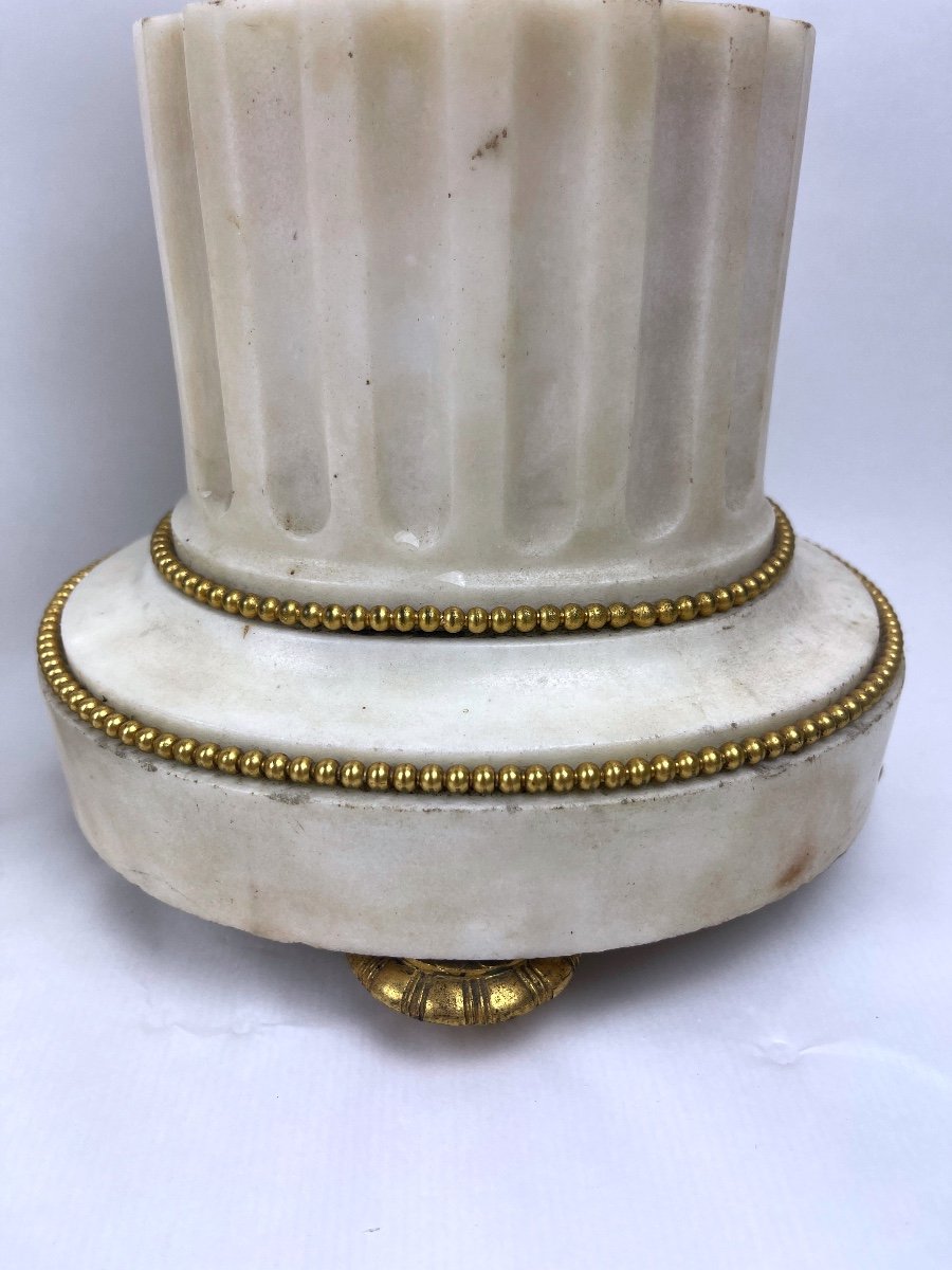 Pair Of Gilt Bronze And White Marble Cassolettes-photo-4