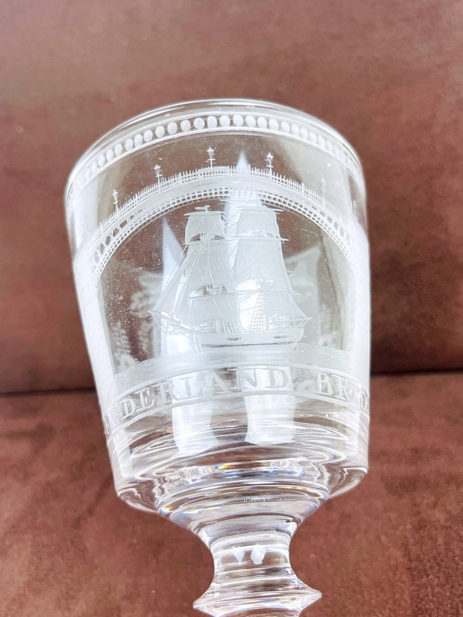 Beautiful 19th Century Engraved Crystal Glass, Sunderland Bridge-photo-2