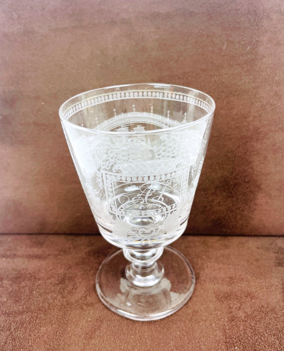 Beautiful 19th Century Engraved Crystal Glass, Sunderland Bridge