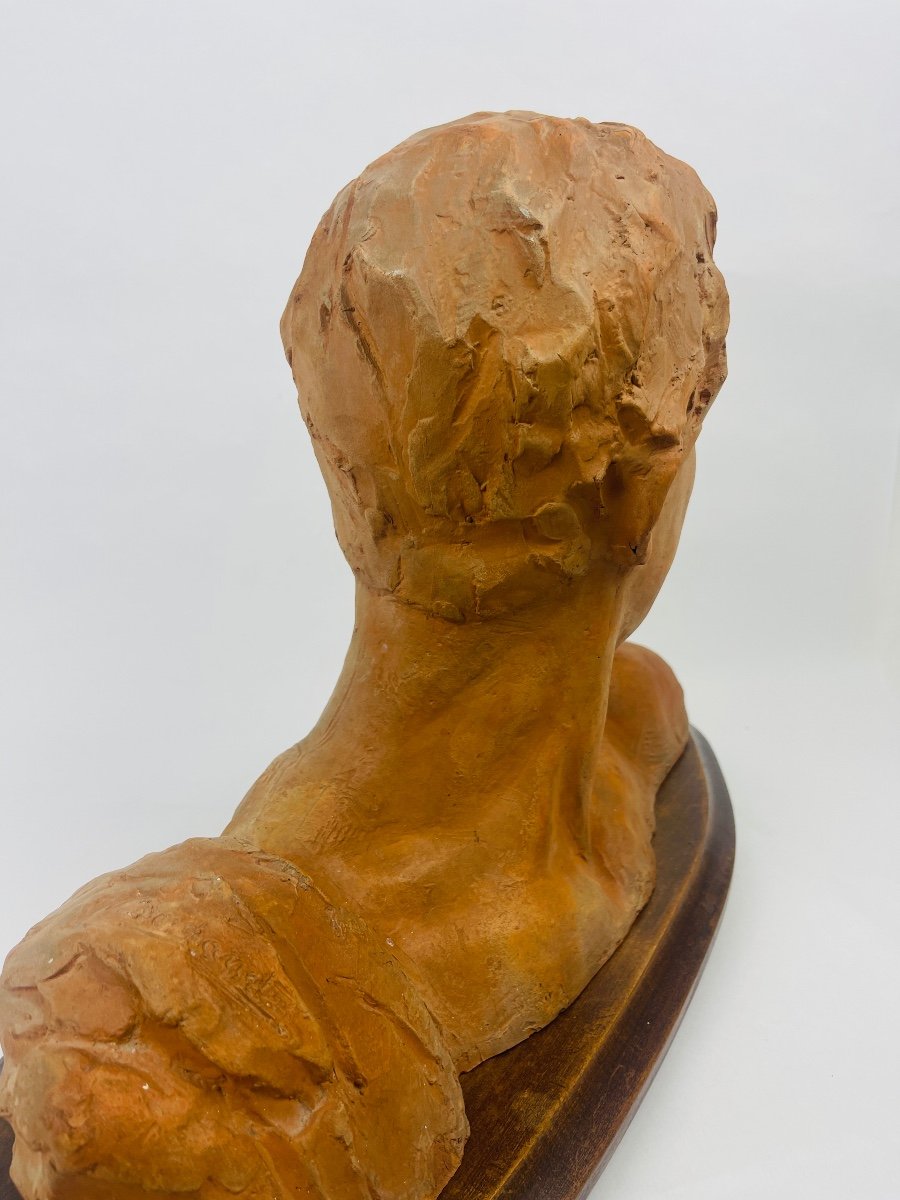 Victor Demanet (1895-1964) Antique Man's Bust In Terracotta-photo-3