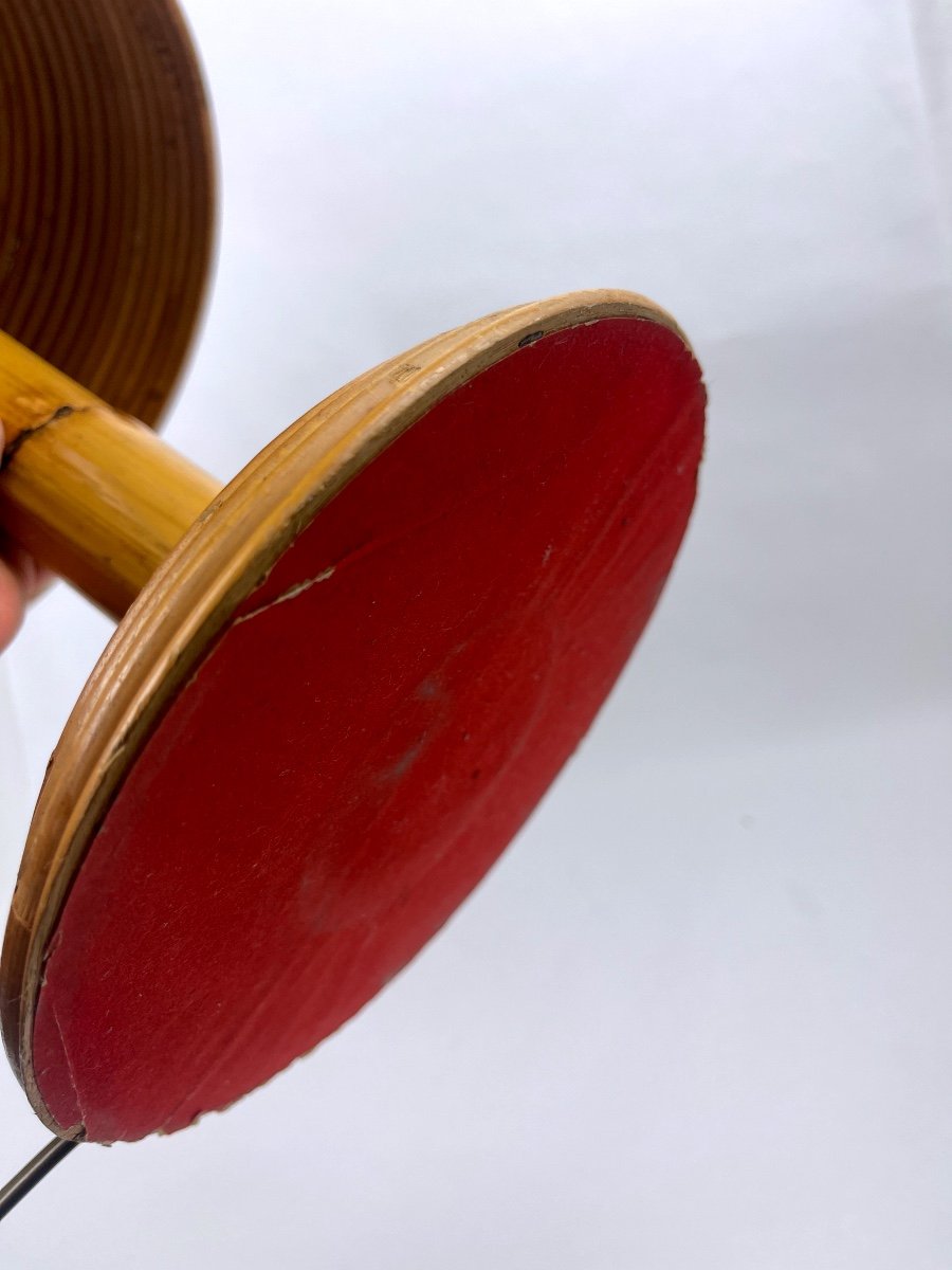 Mushroom Lamp In Rattan, Bamboo And Brass-photo-2