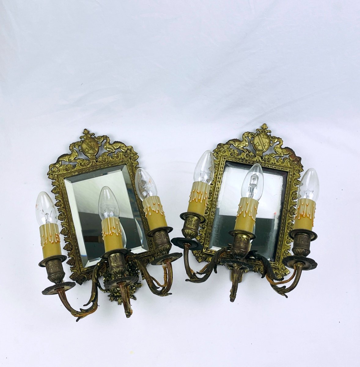 Paire d'Appliques Miroirs En Bronze