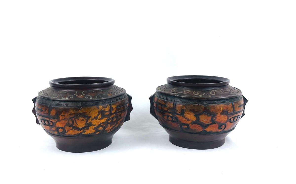 Paire De Pots, Vases En Bronze Chine 1900