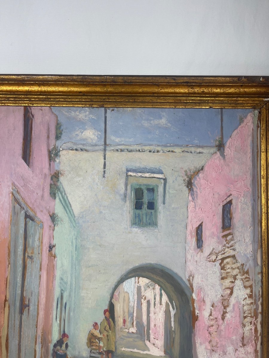 Paolo Antoine Simoni, Ruelle Animée à Tunis, Huile Sur Panneau 1935-photo-3