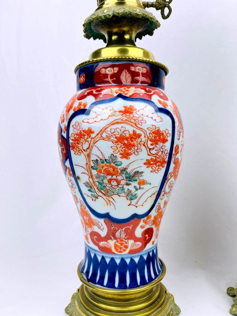 Ancienne Paire De Lampe En Porcelaine Imari-photo-2