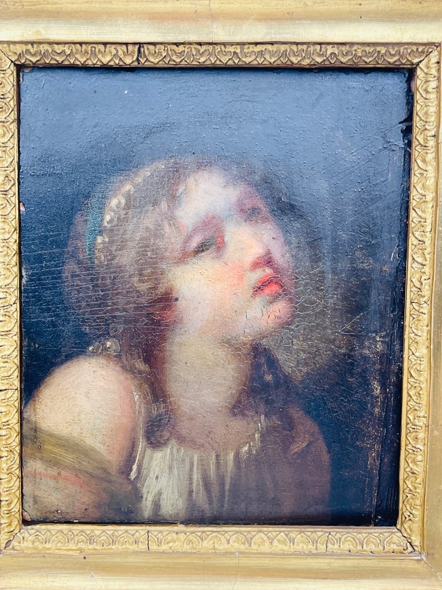 Oil On Panel 18th Century In The Style Of Greuze, Child In Beatitude-photo-2