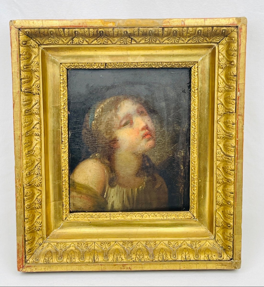 Oil On Panel 18th Century In The Style Of Greuze, Child In Beatitude-photo-4