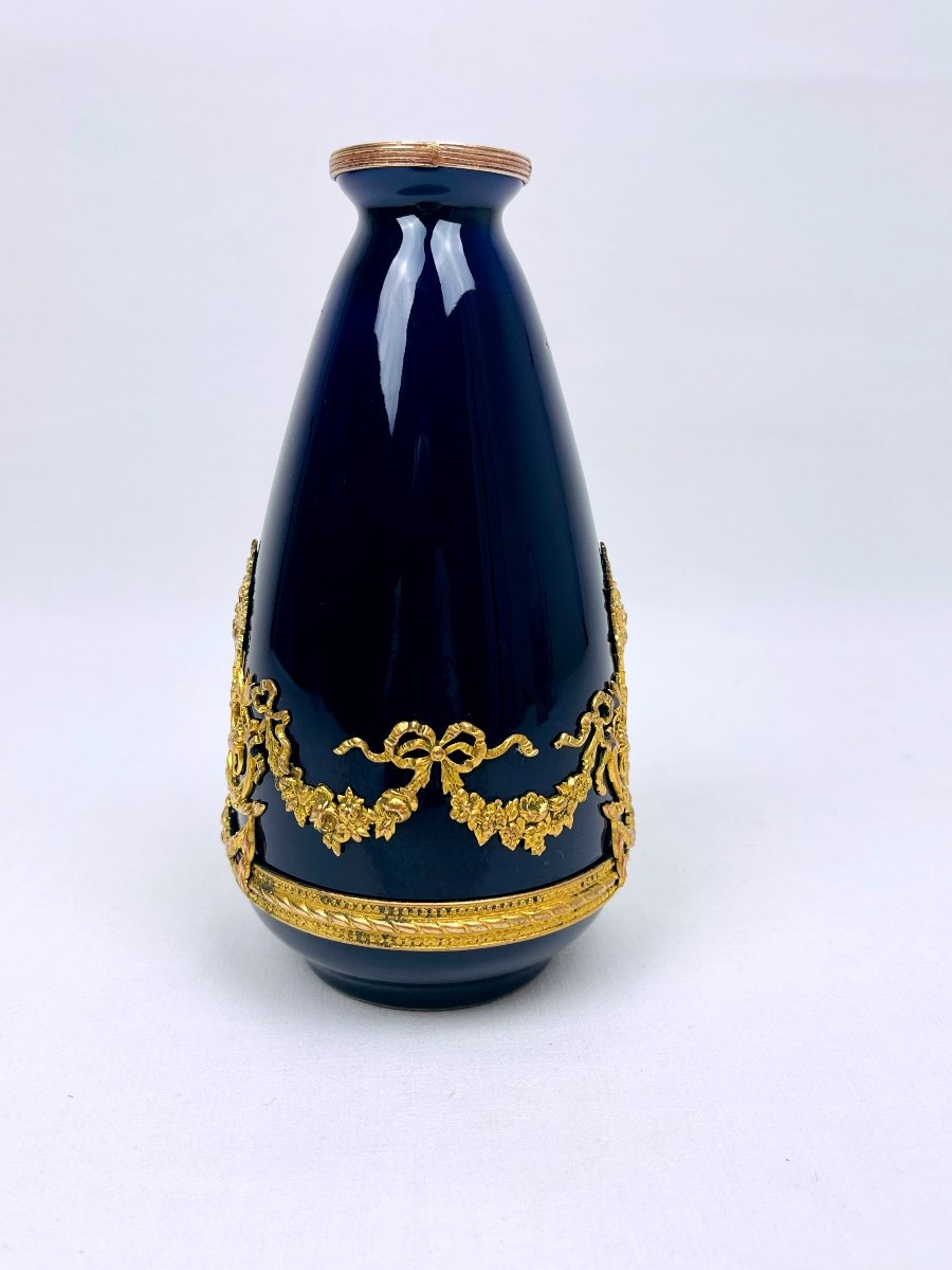 Small Sèvres Porcelain Vase, Brass Mount-photo-3