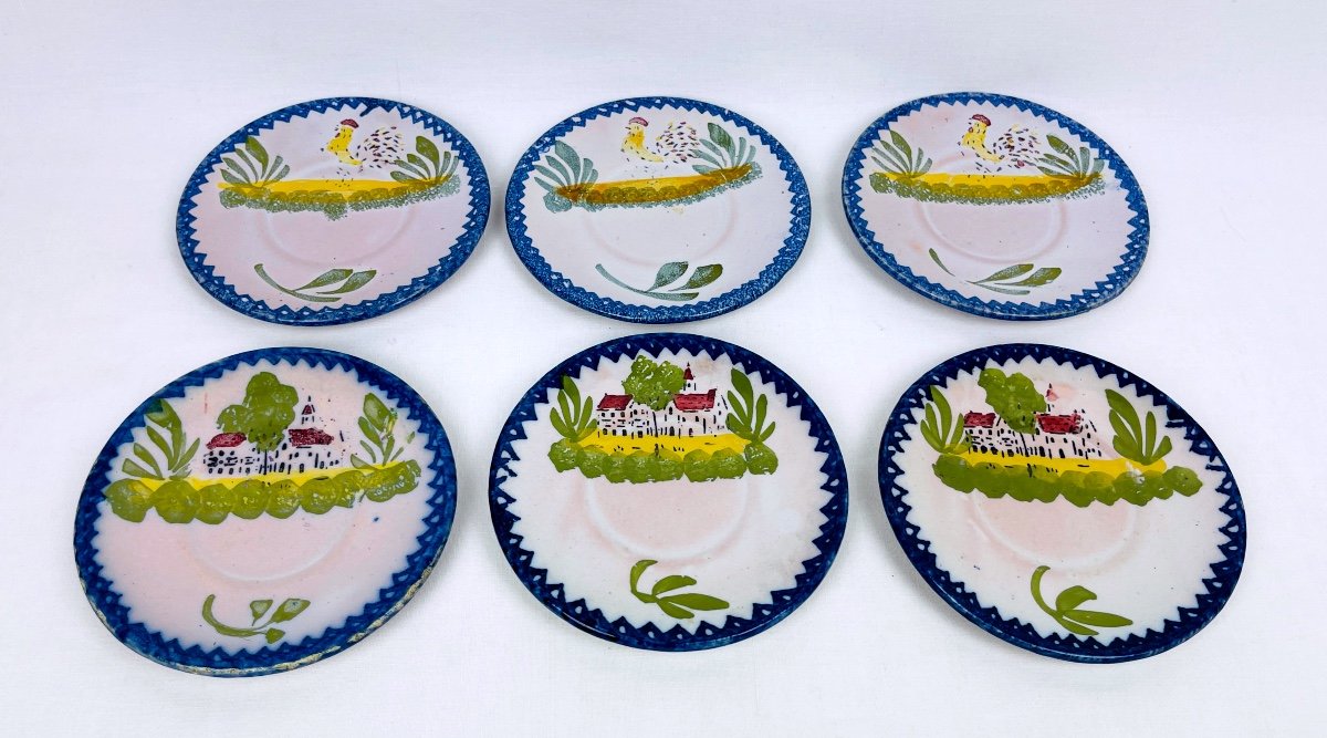 Set Of 6 Small Charolles Earthenware Plates, Bread Plates