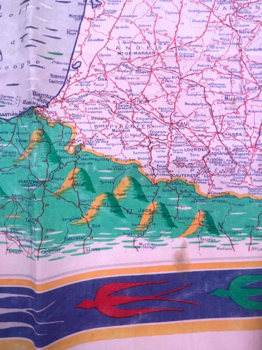 Hermès Paris Rare And Beautiful Printed Nylon Square Carré Featuring The Map Of France For Simca 1949-photo-4