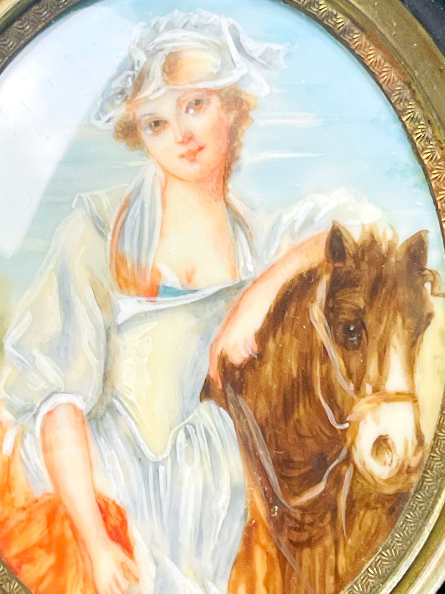 Miniature, Portrait Of A Young Woman And Her Horse-photo-2