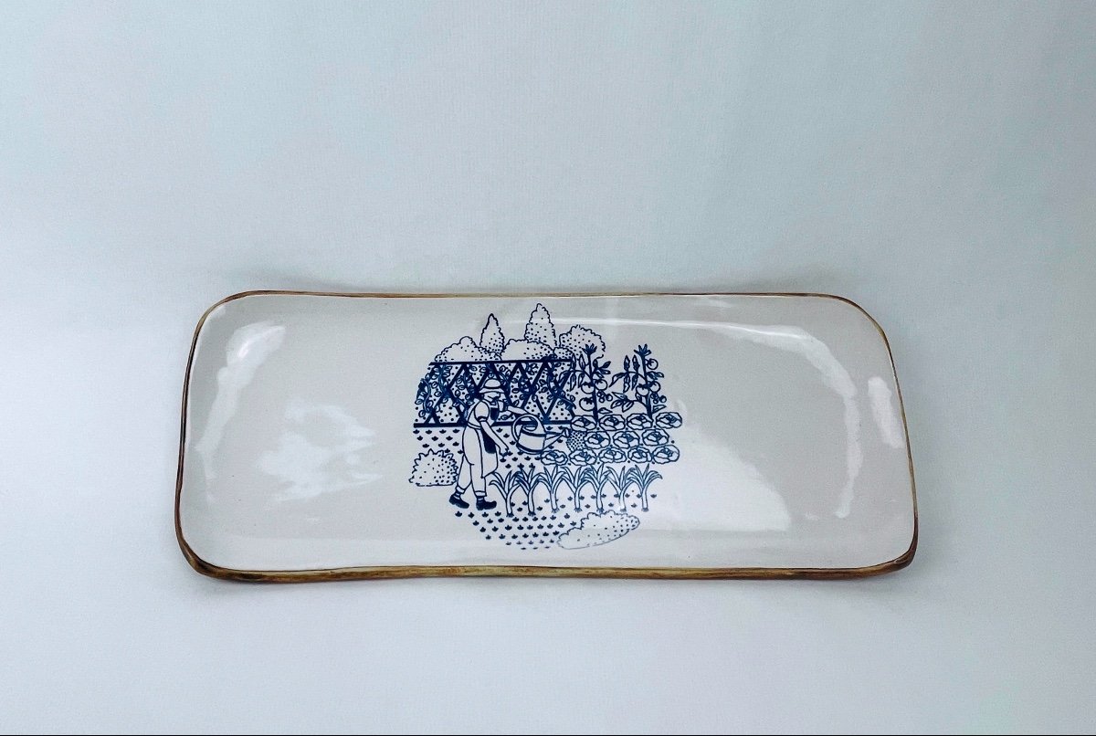 Madeleine Brault, Pottery Of The Colombe, Large Cake Dish Circa 1970