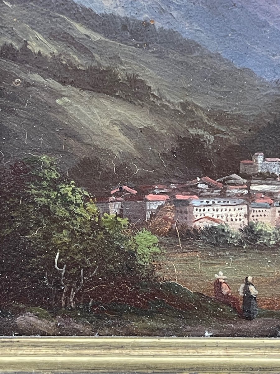 Huile Sur Panneau, Paysage Montagneux, école Suisse XIXème-photo-3