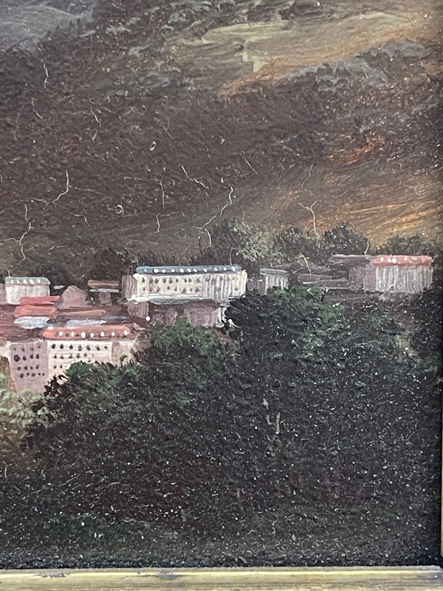 Huile Sur Panneau, Paysage Montagneux, école Suisse XIXème-photo-1