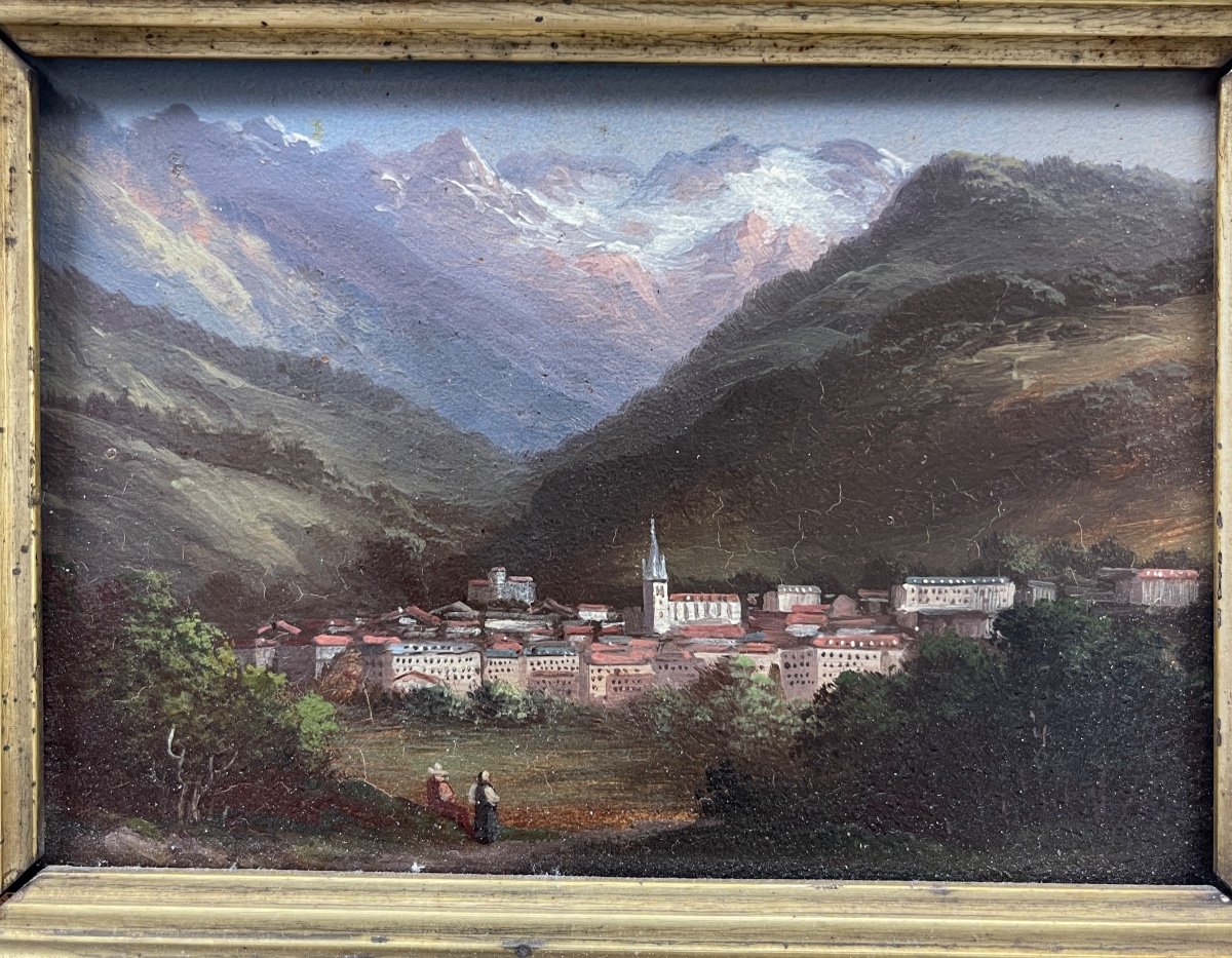 Huile Sur Panneau, Paysage Montagneux, école Suisse XIXème