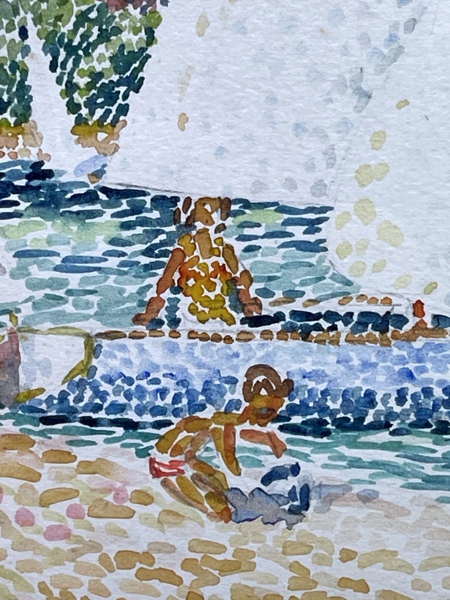 Yvonne Canu (1921-2007) Aquarelle Voiliers En Bord De Plage-photo-1