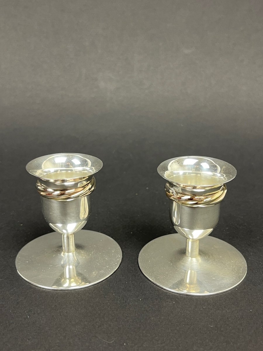 Cartier, Pair Of Small Candlesticks In 925 Silver, Trinity Model-photo-2