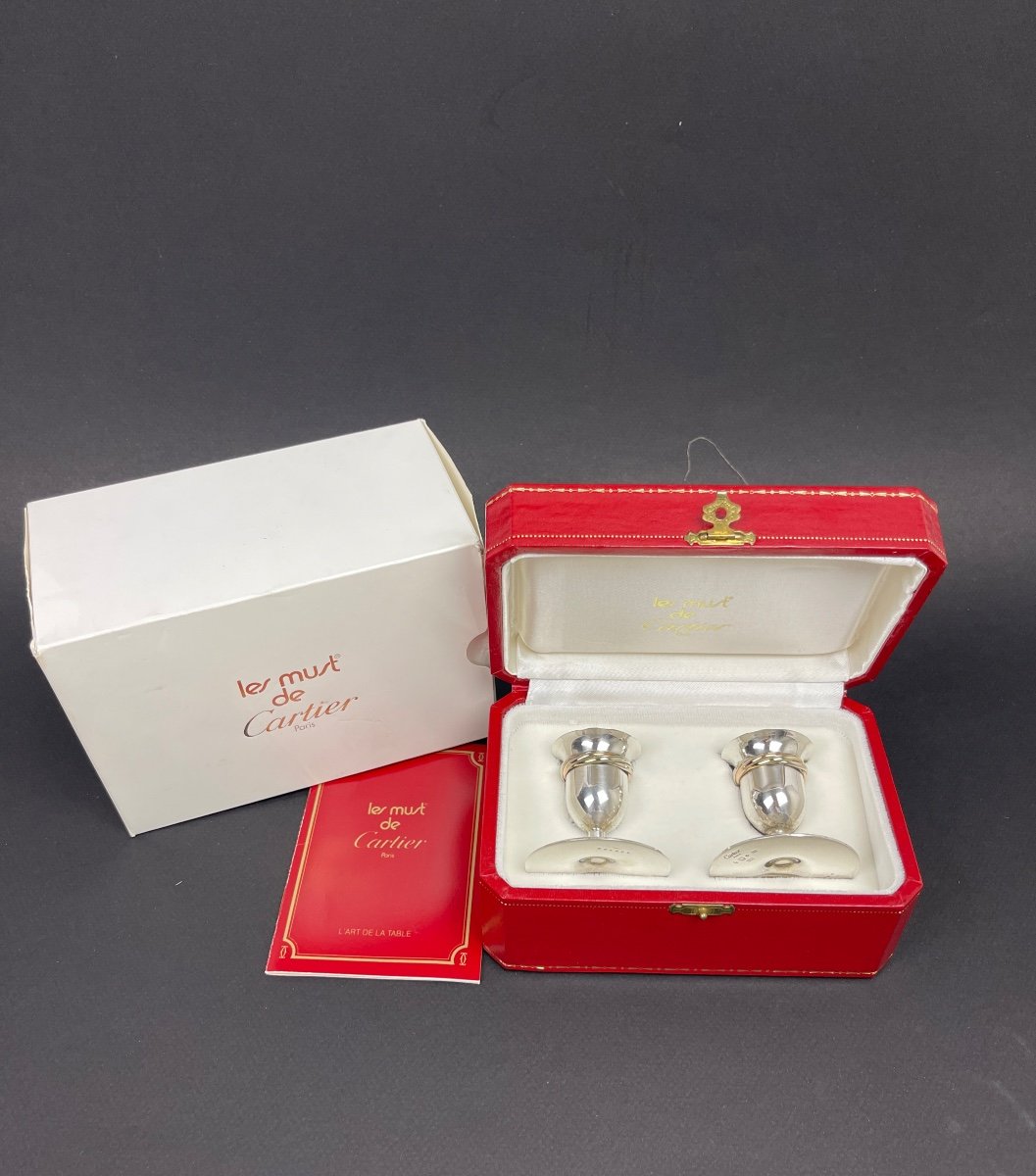 Cartier, Pair Of Small Candlesticks In 925 Silver, Trinity Model