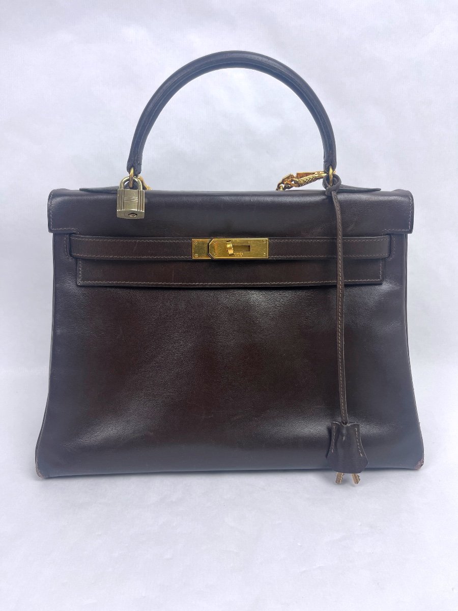 HERMÈS Ancien Sac à Main Kelly 32 En Veau Brun