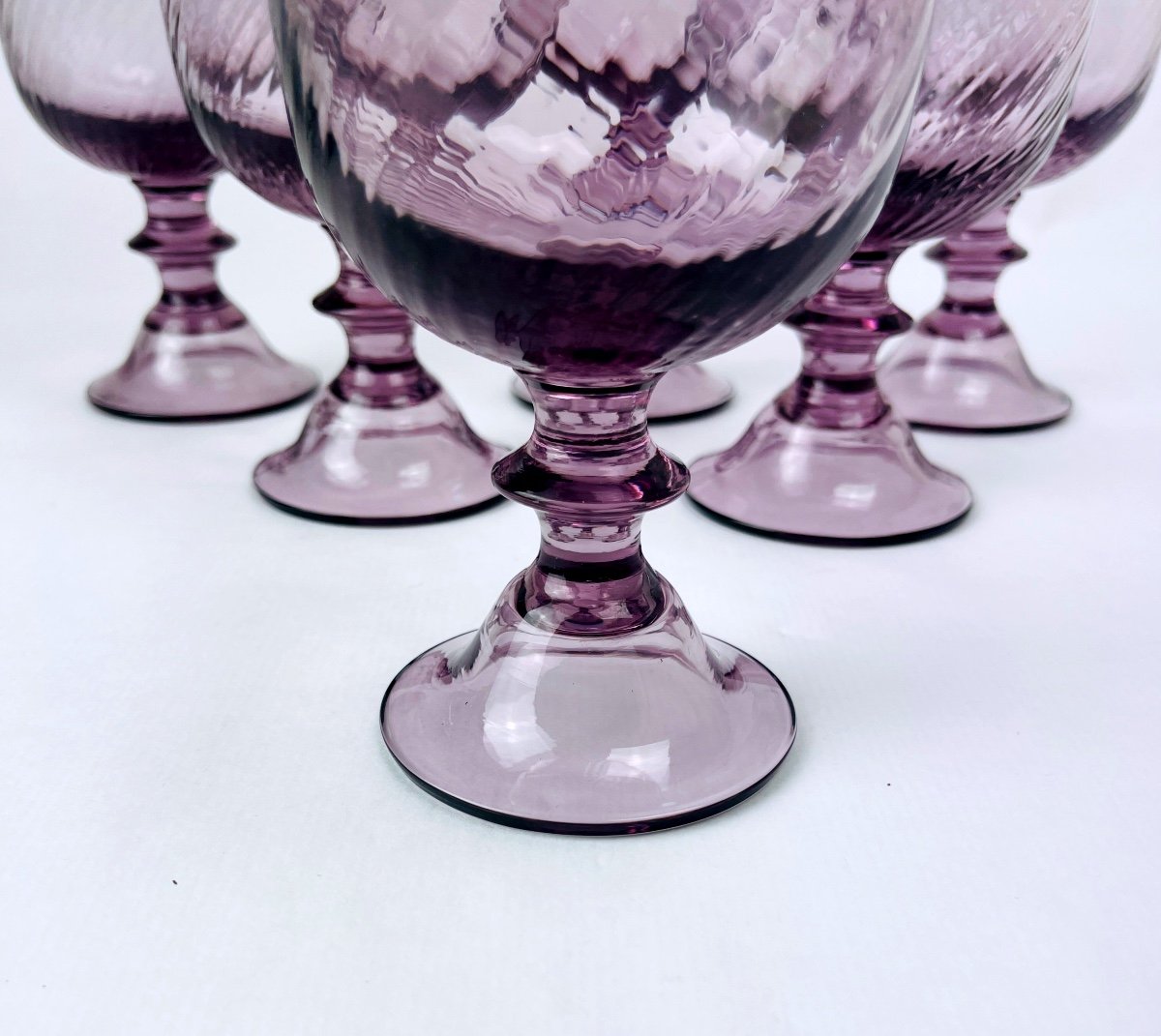 Set Of 6 Purple Crystal Wine Glasses From The 70s/80s-photo-2