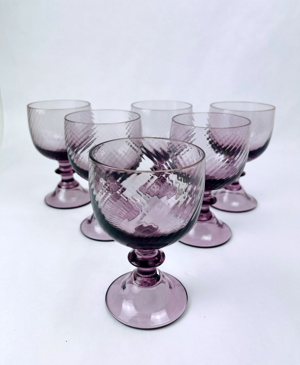 Set Of 6 Purple Crystal Wine Glasses From The 70s/80s