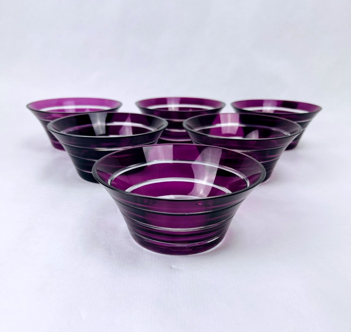 Set Of 6 Philippe Deshoulières Crystal Bowls