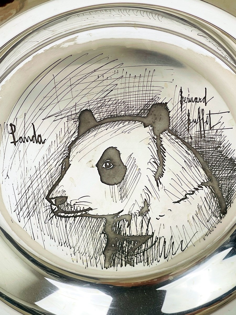 Assiette En Argent Sterling De Bernard Buffet, Panda 1974-photo-2