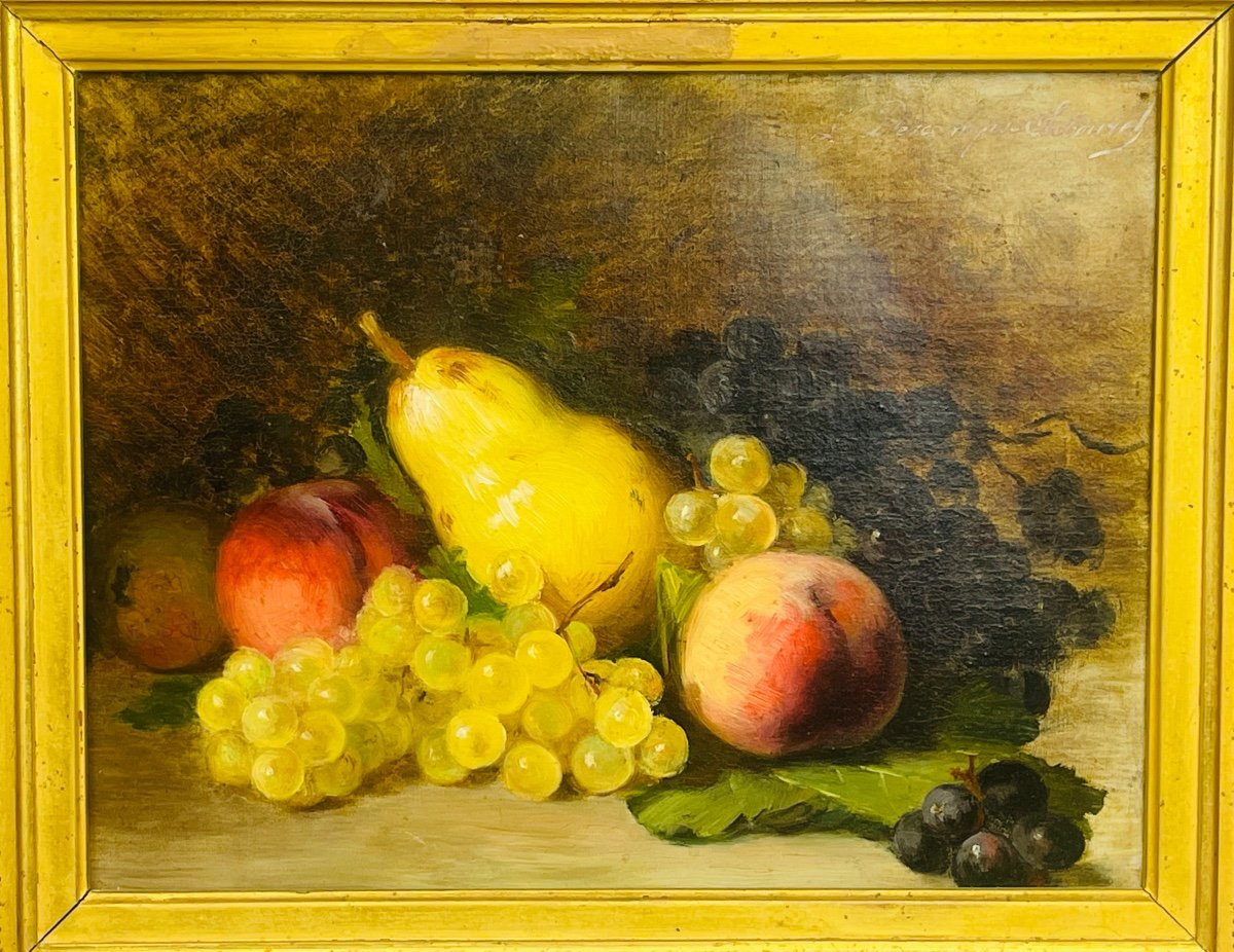 Louise Cécile Descamps-sabouret, Nature Morte Aux Fruits, Huile Sur Toile Signée -photo-2