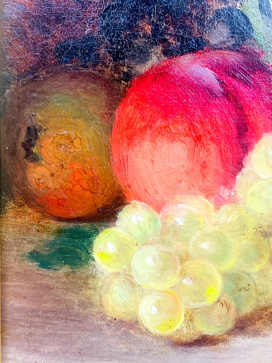 Louise Cécile Descamps-sabouret, Nature Morte Aux Fruits, Huile Sur Toile Signée -photo-2