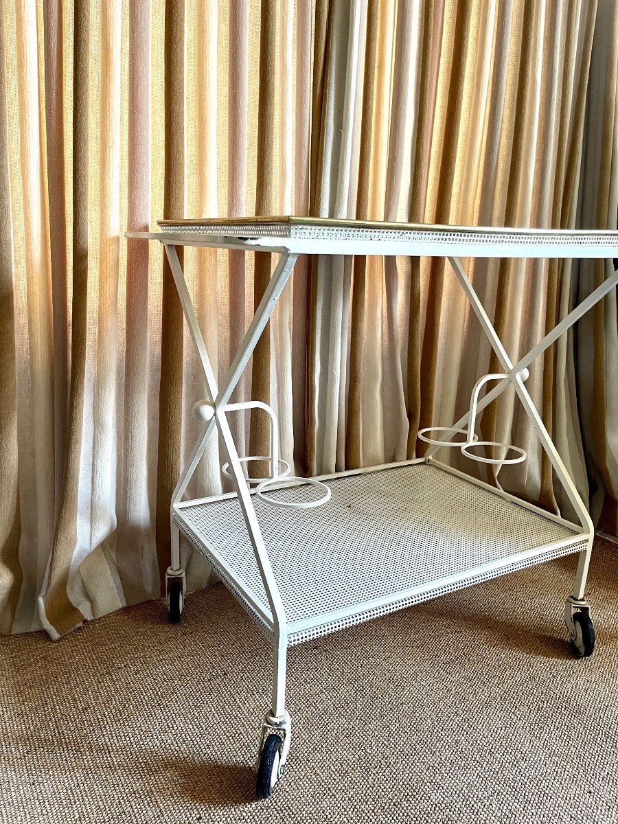 Mathieu Mategot Desserte Néo-classique, Table Roulante en fer for,  Plateau Amovible Circa 1950-photo-2