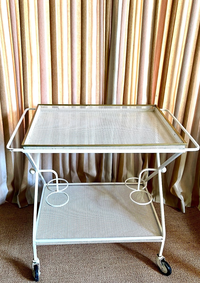 Mathieu Mategot Desserte Néo-classique, Table Roulante en fer for,  Plateau Amovible Circa 1950