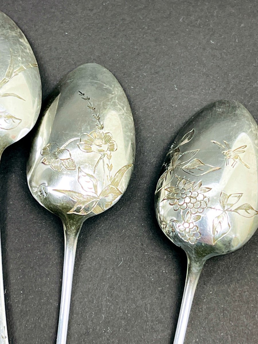 Superb Set Of 8 Small Engraved Silver Spoons By Paul Tonnelier-photo-2