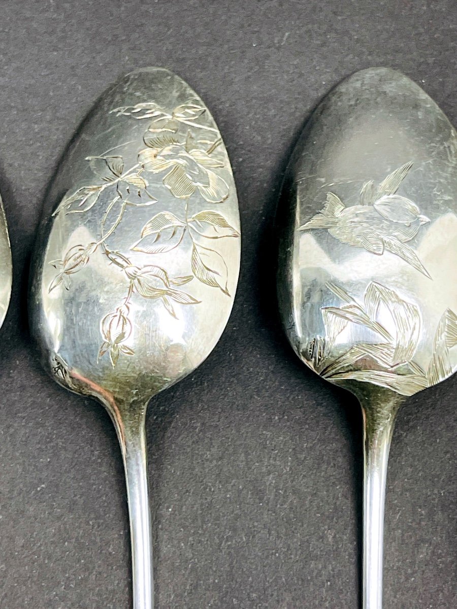 Superb Set Of 8 Small Engraved Silver Spoons By Paul Tonnelier-photo-3