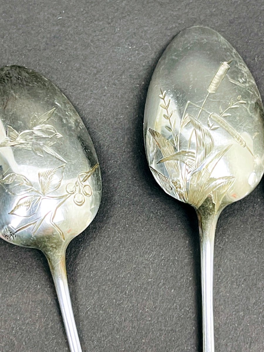 Superb Set Of 8 Small Engraved Silver Spoons By Paul Tonnelier-photo-4