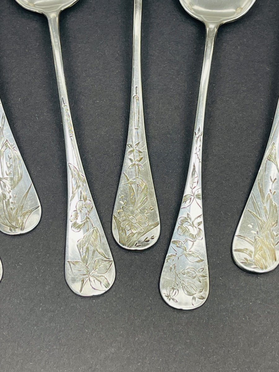 Superb Set Of 8 Small Engraved Silver Spoons By Paul Tonnelier-photo-5