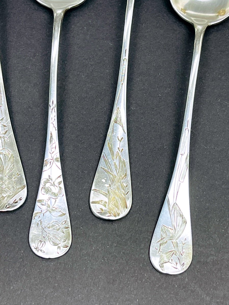 Superb Set Of 8 Small Engraved Silver Spoons By Paul Tonnelier-photo-6