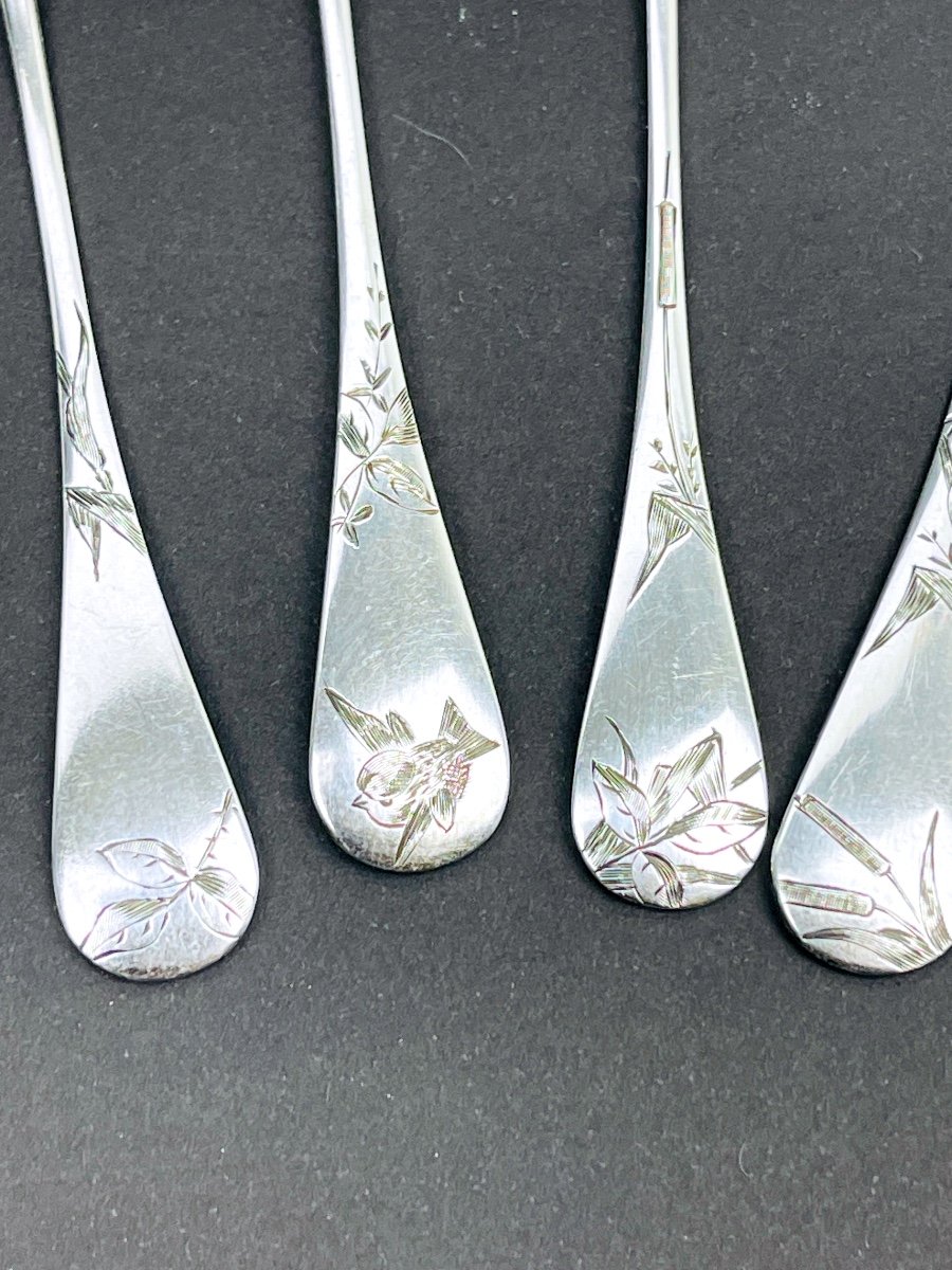 Superb Set Of 8 Small Engraved Silver Spoons By Paul Tonnelier-photo-7