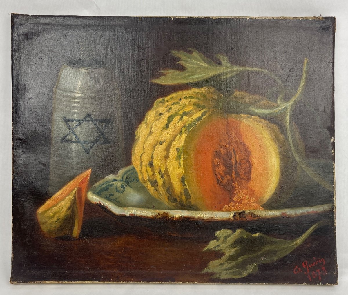 Ed. Guérin 1873 Still Life With Melon And Pitcher With Star Of David