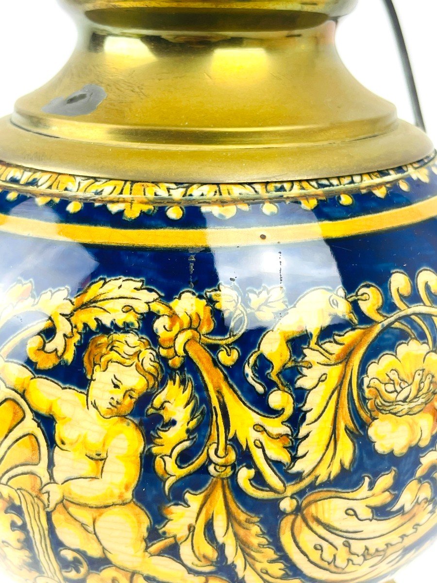 Lampe à Huile En Porcelaine De Gien Modèle Renaissance électrifiée-photo-4