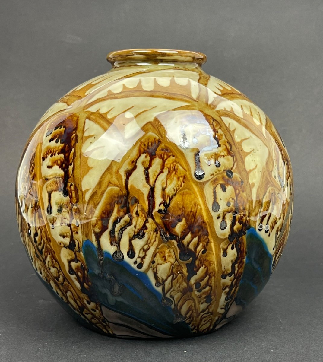 Art Deco Ball Vase In Limoges Porcelain By Camille Tharaud-photo-2