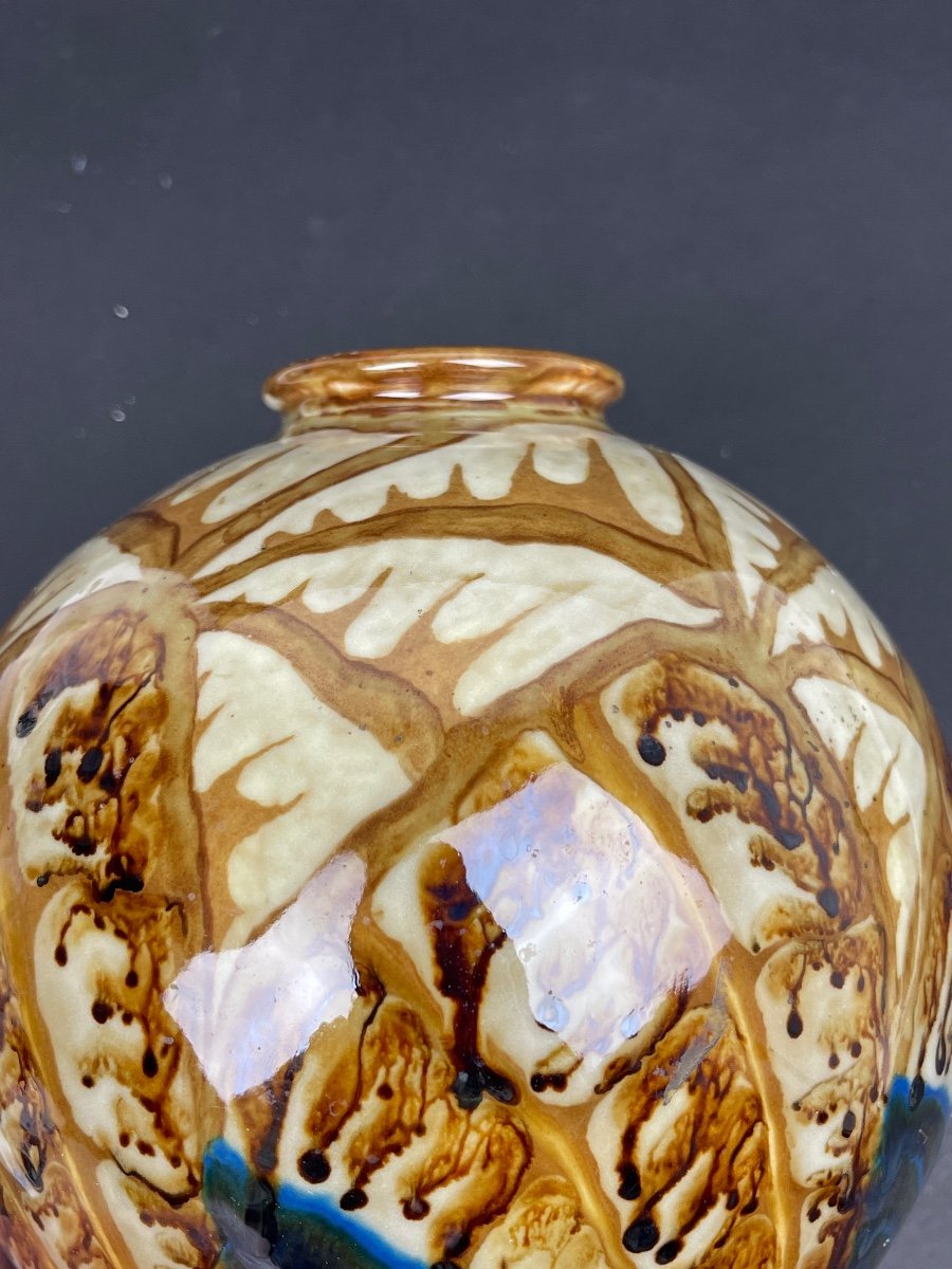 Art Deco Ball Vase In Limoges Porcelain By Camille Tharaud-photo-3