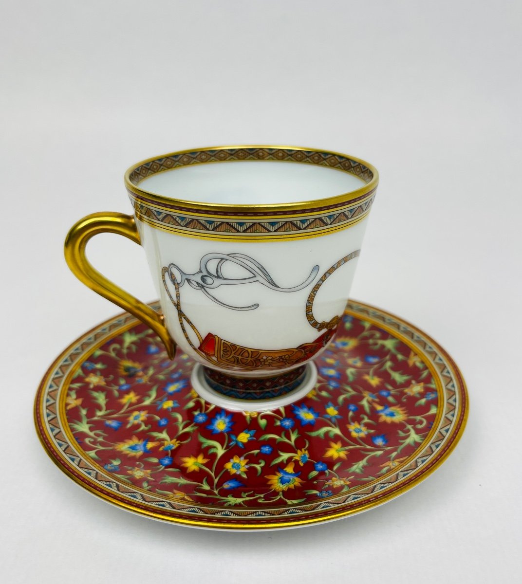 Hermès, Oriental Horse Porcelain Coffee Cup And Saucer No. 1-photo-4