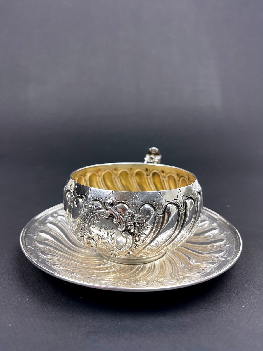 Paire De Tasses à Chocolat En Argent, Henri Soufflot, Tête-à-tête En Argent-photo-2