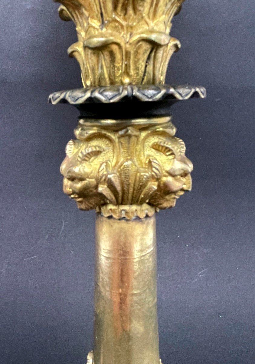 Restoration Candlestick In Gilt Bronze And Black Patina Mounted As A Lamp, Charles X-photo-4