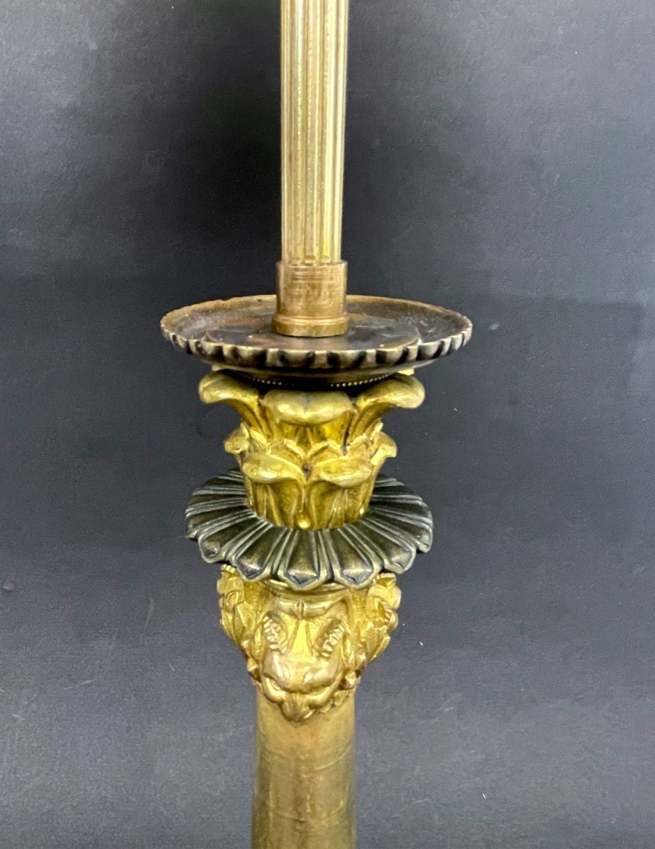 Restoration Candlestick In Gilt Bronze And Black Patina Mounted As A Lamp, Charles X-photo-5