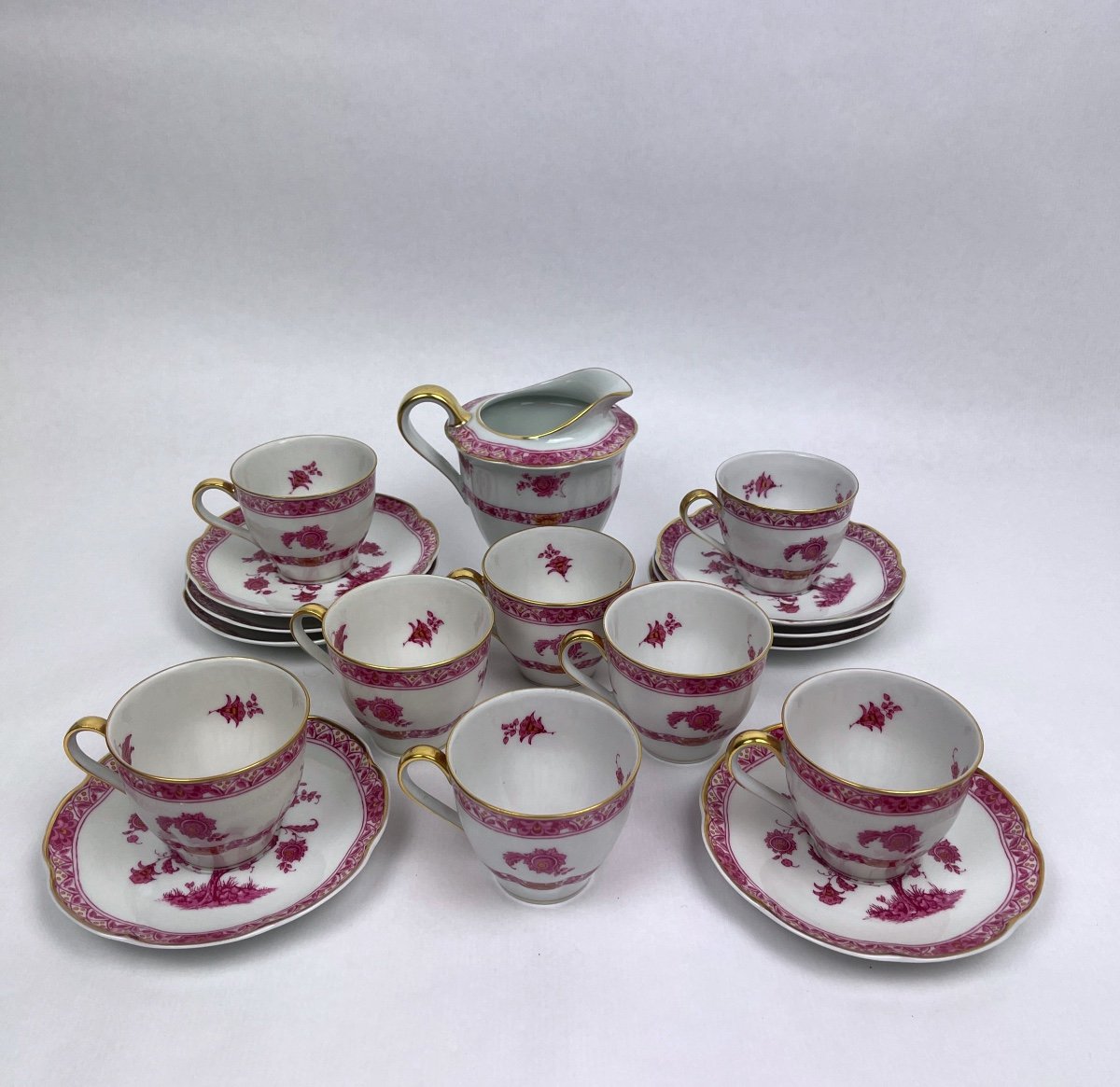 Haviland Purple Tree, Set Of 8 Coffee Cups And 1 Milk Jug