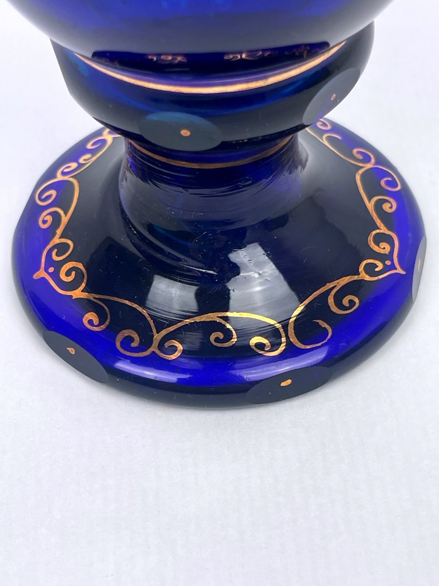 Chalice, Bohemian Crystal Vase Cobalt Blue-photo-3